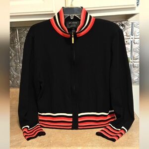 St. John For Nordstrom Zip Up Cardigan Black & Pink Women’s Size Large